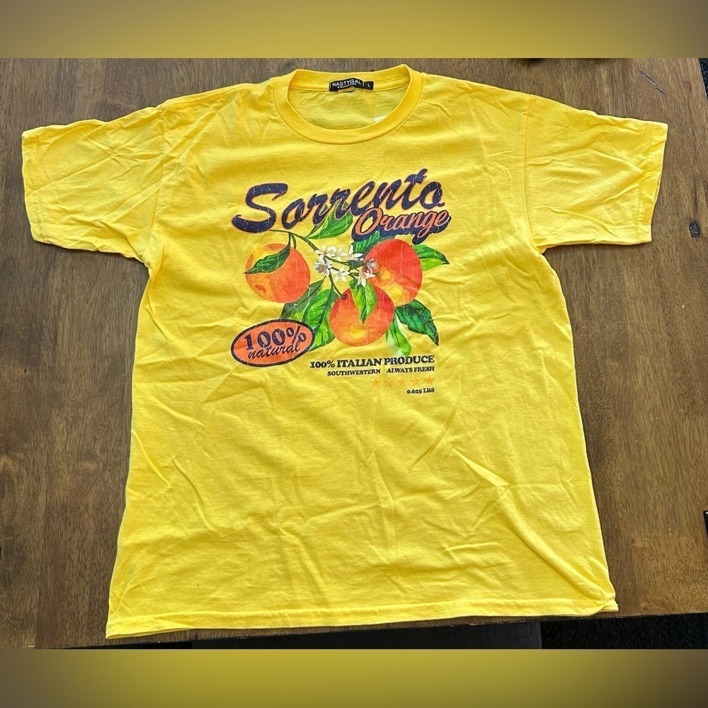 NWOT NastyGal Sorrento Orange Graphic Baby Fit T-shirt Size L - Picture 3 of 6